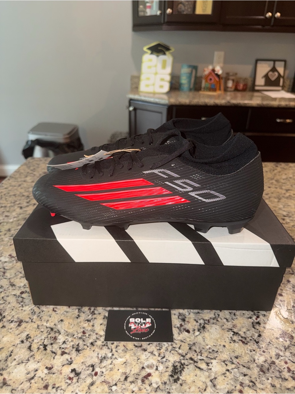 Size 12 Adidas F50 League Mid FG/MG Cleats Black Red SKU JR9007 Brand New
